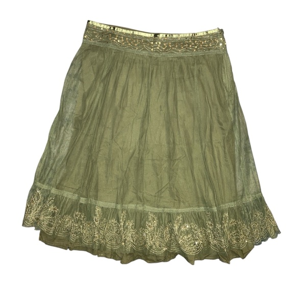 H&M gypsy green gold sequin skirt size 8 layered - Picture 1 of 5